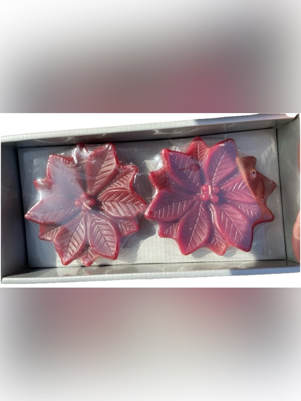 Red Poinsettia Shaped Floating Candles Set of 2 Christmas Holiday Decor